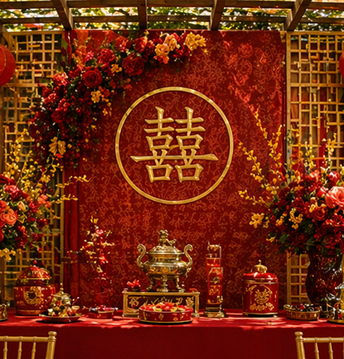 Traditional Vietnamese celebration decor detail at Runam Garden Westminster Little Saigon
